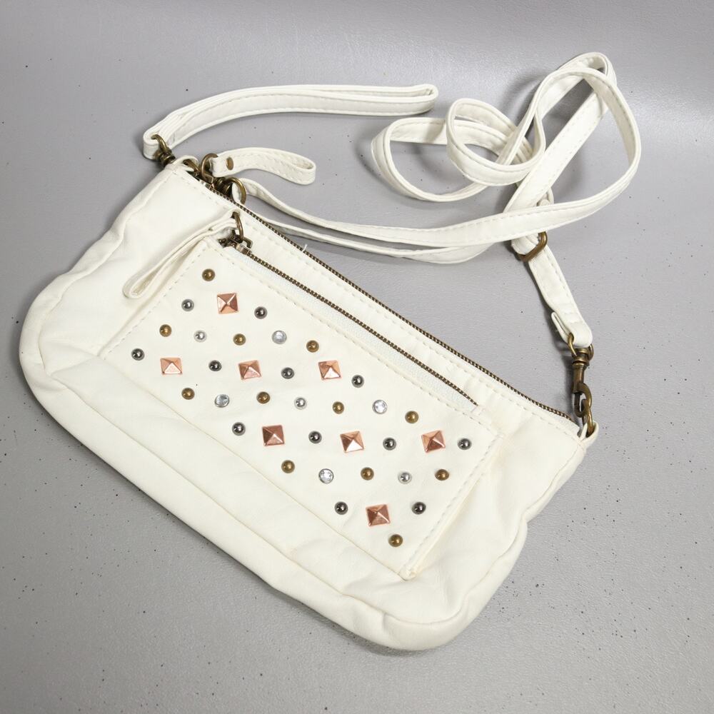 Claires Crossbody Handbag Women S Chalk White Faux Leather Studded Purse Bag